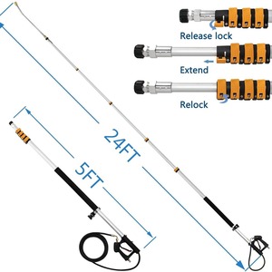 High Pressure Water Gun Telescopic <b>Rod</b> 5ft To 24ft <b>Extension</b> Aluminum Alloy For Exterior Wall Cleaning With Nozzle And Curved - Product Image 1