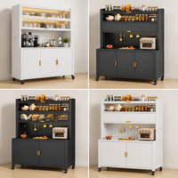 Meuble de cuisine moderne en métal avec porte basculante, étagères à vaisselle mobiles en acier résistant aux rayures, range-assiettes, butées et roulettes