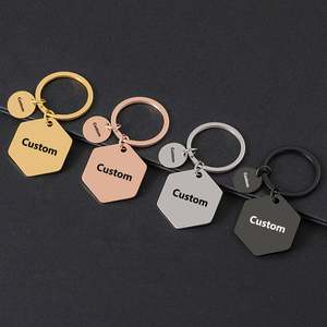 Llaveros Personalizados de Acero Inoxidable con Diseño Hexagonal y Pieza Circular - Product Image 1