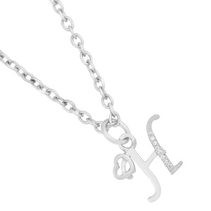 925 plata esterlina pequeña 'H' inicial colgante encanto blanco CZ oro y rodio plateado collar de mujer joyería personalizada - Product Image 2