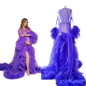 2025 a maniche lunghe a sbuffo indumenti da notte da sposa con volant abito da sera in Tulle abiti <span class=keywords><strong>premaman</strong></span> personalizzati per il servizio fotografico - Product Image 1