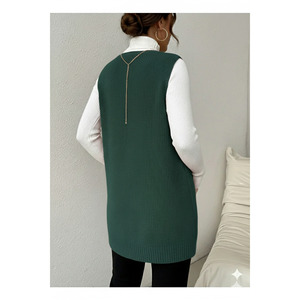 Gilet en tricot sans manches pour femme avec poches, beige, taille S M XL, longueur 85 cm - Product Image 6