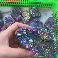 Pierres de guérison en titane arc-en-ciel, amas d'améthyste Aura cristaux en forme de cœur cadeaux Feng Shui artisanat