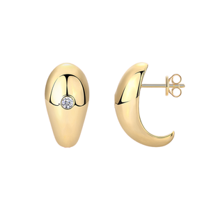 Pendientes de Aro con Luna en Plata de Ley 925, Corte Brillante, Engaste de Garra, Chapados en Oro, con una Sola Piedra de Moissanita, Joyería Minimalista Unisex - Product Image 1