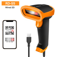 RADALL Lector de Códigos QR 1D 2D, Escáner de Códigos de Barras Inalámbrico Automático de Mano, Interfaz USB COM, 200 Lecturas/Segundo, Alcance Exterior de 100m
