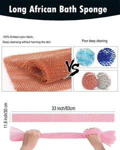 Éponge exfoliante en nylon pour le corps, emballée sous vide, longue éponge de douche pour le dos, filet de bain africain en maille - Product Image 3