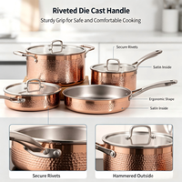 Ensemble de casseroles et poêles en acier inoxydable tri-couches de qualité supérieure, finition cuivre martelé, compatible induction, vente en gros
