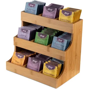 3- tier Elegant and Practical Bamboo Tea Bag Organizer Holder Wooden Tea Box Storage for Tea coffee
