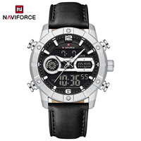 NAVIFORCE NF9263 Wasserdichte Uhr mit Leuchtanzeige, Echtlederarmband, Multifunktions-Chronograph, Countdown-Timer, Wecker