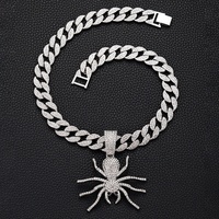 Chaîne cubaine glacée avec alliage Hip Hop et pendentif araignée en or avec strass Bling Collier ras du cou