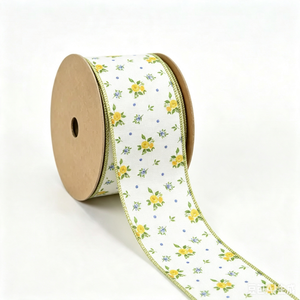 New Style 2 1/2" Polyester Wired <b>Ribbon</b> Floral Printed Shrink-Resistant 10 Yard Roll Spring <b>Ribbon</b> Roll - Product Image 1