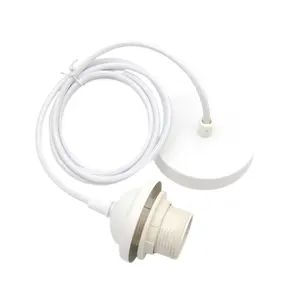 E27 Plastic Bulb Lamp Holder Fittings with Lampshade Ring Cable for Ceiling Pendant Light