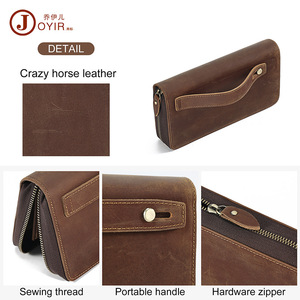 Joyir Men's Genuine Leather Long <b>Wallet</b> Brown Zippered Large Capacity Card <b>Holder</b> Clutch Everyday Use - Product Image 4