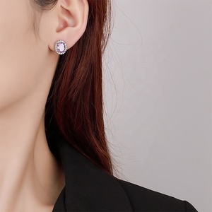 Boucles <span class=keywords><strong>d</strong></span>'oreilles en pierres précieuses ovales en aquamarine de luxe 6*8 MM, diamant à haute teneur en carbone, bijoux fins, vente en gros - Product Image 6