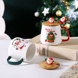 Cute Christmas Gift <b>Mug</b> with Lid Spoon High Beauty Santa Claus Elk Ceramic Cup Gift - Product Image 3