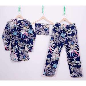 Ensemble pyjama 2 pièces pour femme en coton tissé à imprimé floral, très demandé, taille élastique, col en V, manches longues, respirant, décontracté, automne - Product Image 3