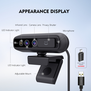 MT823WH Tiny 4K Win Hello CMOS Autofocus Microphone USB Video Calling Webcam MT823WH <b>Plug</b> <b>and</b> <b>Play</b> Built-<b>in</b> Privacy Cover 3 Mete - Product Image 3