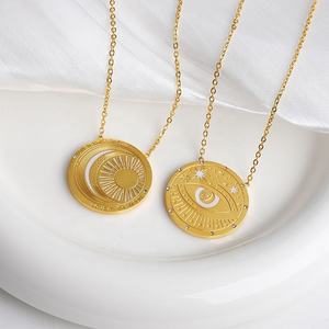 Oro 18 carati acciaio inossidabile impermeabile appannamento gioielli senza smalto blu stella luna sole ciondolo collana turco diavolo malocchio - Product Image 3