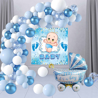 Kit de décoration pour fête de baptême de bébé garçon, ballons ronds en latex bleus et blancs, arche, poster BABY, toile de fond pour révélation du sexe du nouveau-né
