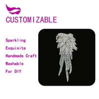 Petite applique en strass en forme d'aile d'ange pour chemise et sac, délicate, transparente, faite à la main, lavable, à coller, broderie DIY
