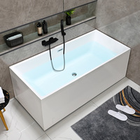 Baignoire autoportante moderne en acrylique pour usage domestique et hôtelier, baignoire rectangulaire monobloc sans joint à parois fines pour immersion profonde