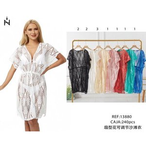 Copricostume da Spiaggia a Forma di Ventaglio con Motivi Floreali, Regolabile, Stile Cardigan - Product Image 3