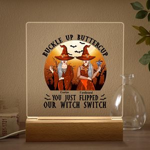 Lampe de nuit LED en acrylique personnalisée avec base en bois, lampe décorative sorcière d'Halloween, cadeau pour les femmes, les amies et les sœurs - Product Image 6