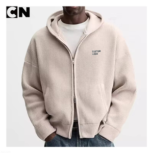 GRS Certification Sweater Manufacturer Custom Solid Color Drop Shoulder <b>Zipper</b>-Up Closure Knit Hoodie Sweaters <b>Cardigan</b> for <b>Men</b> - Product Image 4
