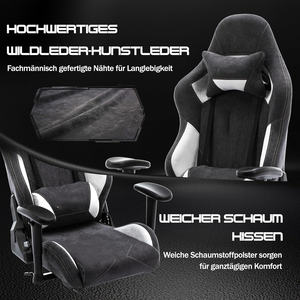 Großer profession eller Spieler Stuhl <span class=keywords><strong>Max</strong></span>. Last 180kg schwarzer Alcantara-Stoff Atmungsaktiver ergonomischer <span class=keywords><strong>Massage</strong></span>-Bürostuhl mit Fuß stütze - Product Image 5