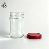 Pot en verre de 230 ml à col fileté et taille incurvée unique, avec couvercle, pour le stockage de beurre de noix et de confitures de fruits, de qualité alimentaire