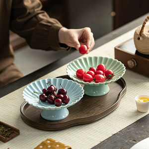 Assiette à fruits en céramique, design pétale de chrysanthème, plat en porcelaine sur pied, style zen asiatique, plateau de service pour thé et collations - Product Image 4