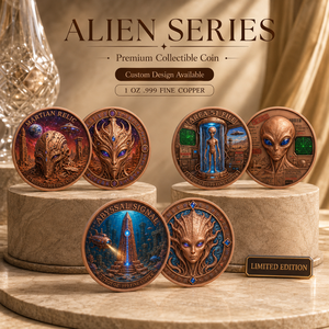 Pièce de collection en cuivre pur 999 de 1 oz, colorée, à relief élevé, motif Alien, avec capsule – Artisanat métallique - Product Image 1