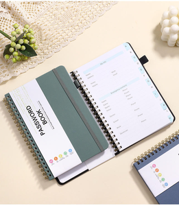 <span class=keywords><strong>Libro</strong></span> di password con spirale e copertina in pelle, con elastico, formato A5 per appunti e contatti sicuri - Product Image 1