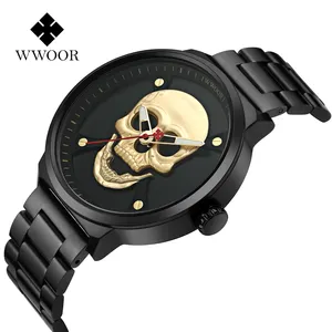 3D Ghost Skull Stainless Steel Strap 30M depth waterproof Quartz Men wristwatch shock resistant Hip Hop watch Original Factory