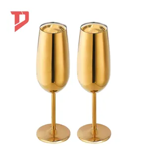 Custom Logo 8oz Copper/Gold/Silver Stainless Steel Wine Glass Metal Wine Glasses Champagne Flutes Goblets
