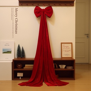 Décorations de Noël artisanales <span class=keywords><strong>Mishi</strong></span> MS Flint Velvet, nœuds rouges floqués extra larges de 1,6/2 m, ornements suspendus pour arbre - Product Image 1