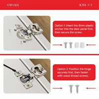 Charnière de porte d'armoire à fermeture lente bidirectionnelle en acier 3D, finition nickel satiné de précision, surplombage 3/4 pouce, profil en forme de coupelle de 35 mm