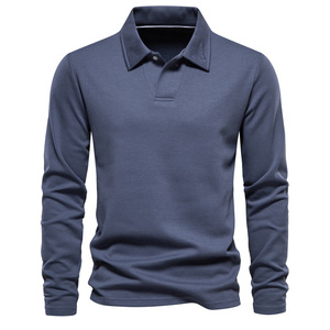 Primavera y otoño nuevos hombres lavados de <span class=keywords><strong>manga</strong></span> <span class=keywords><strong>larga</strong></span> cuello Casual Color sólido Top moda solapa versátil <span class=keywords><strong>Polo</strong></span> - Product Image 1