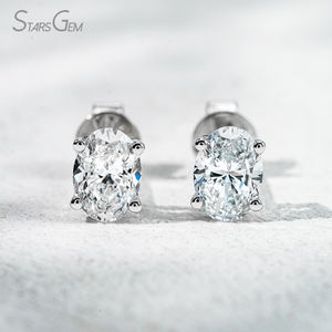Pendientes de Diamantes Starsgem de 1 Quilate por Par, Diamante Cultivado en Laboratorio de Corte Ovalado de 0.5ct*2, Engaste de 4 Puntas, Oro de 10K - Product Image 4