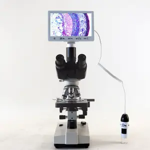 กล้องจุลทรรศน์ดิจิตอลทีวีสามตาแบบพกพาหน้าจอ LCD ขนาด7นิ้ว1600X ทางการแพทย์กล้องจุลทรรศน์ชีวภาพสำหรับทีวีกล้องส่องตรวจเซลล์เม็ดเลือดแบบมือถือ