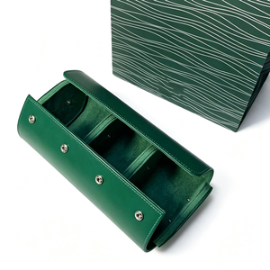 Étui à montres en similicuir vert, 3 emplacements, doublure en velours, fermeture à pression, organisateur de rangement protecteur - Product Image 2