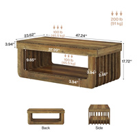 Table basse rectangulaire de 47 pouces avec étagère de rangement à 2 niveaux, table centrale en bois de style farmhouse pour salon, table de cocktail, meubles