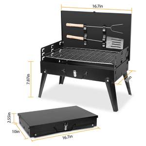 Barbecue portable en fer 16,7x10x17,7 pouces pliable avec étagère pour le camping en plein air, les pique-niques et les grillades en jardin - Product Image 1
