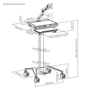 Gas-lift y tế giỏ hàng di động chiều cao có thể điều chỉnh cán bệnh viện PoC tai nạn IV xe đẩy trên bánh xe với màn hình cánh tay Khay bàn phím - Product Image 6