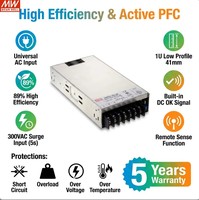 Alimentation électrique Mean Well HRP-300-36 300W à haute efficacité, sortie unique 36V 9A, fonction PFC, design compact