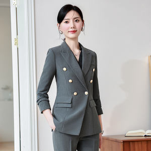 Costume professionnel pour femme, printemps-automne, col en V, pour fonctionnaires, costume d'entretien d'embauche senior, formel pour le lieu de travail - Product Image 5