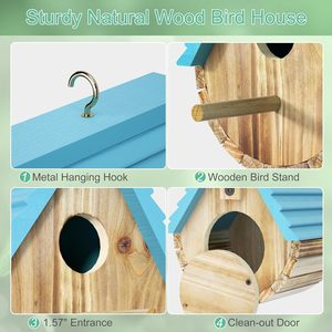 Hangende houten vogelhuisjes voor buiten, voor kardinaalvogels, vinken, kwartels, zwaluwen en blauwe vogels. - Product Image 4