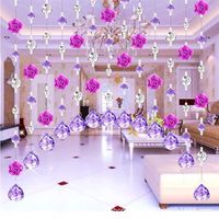 Rideau suspendu en perles de verre cristal motif rose pour la décoration Feng Shui du salon, de la chambre, de la porte ou de l'arche, fabriqué en Chine