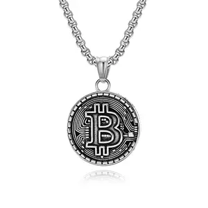 Vintage silver plated round circle pendent necklace bit coin pendant necklace for man