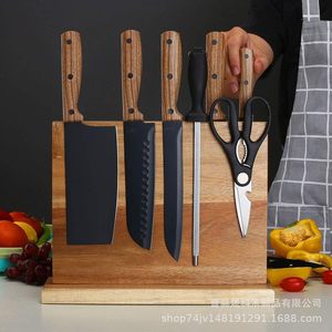 Wooden Magnetic Knife Block 7pcs <b>Desktop</b> Storage Rack For Kitchen Knives And Scissors - Product Image 3